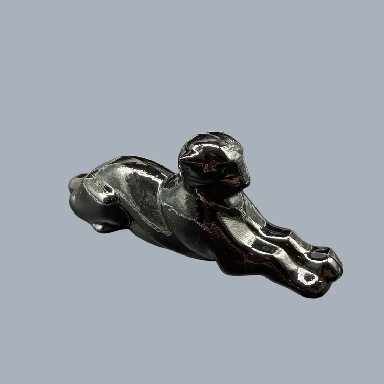 1980s Heisey Imperial Glass Black Ebony Panther Tiger Cat Paperweight Figurine