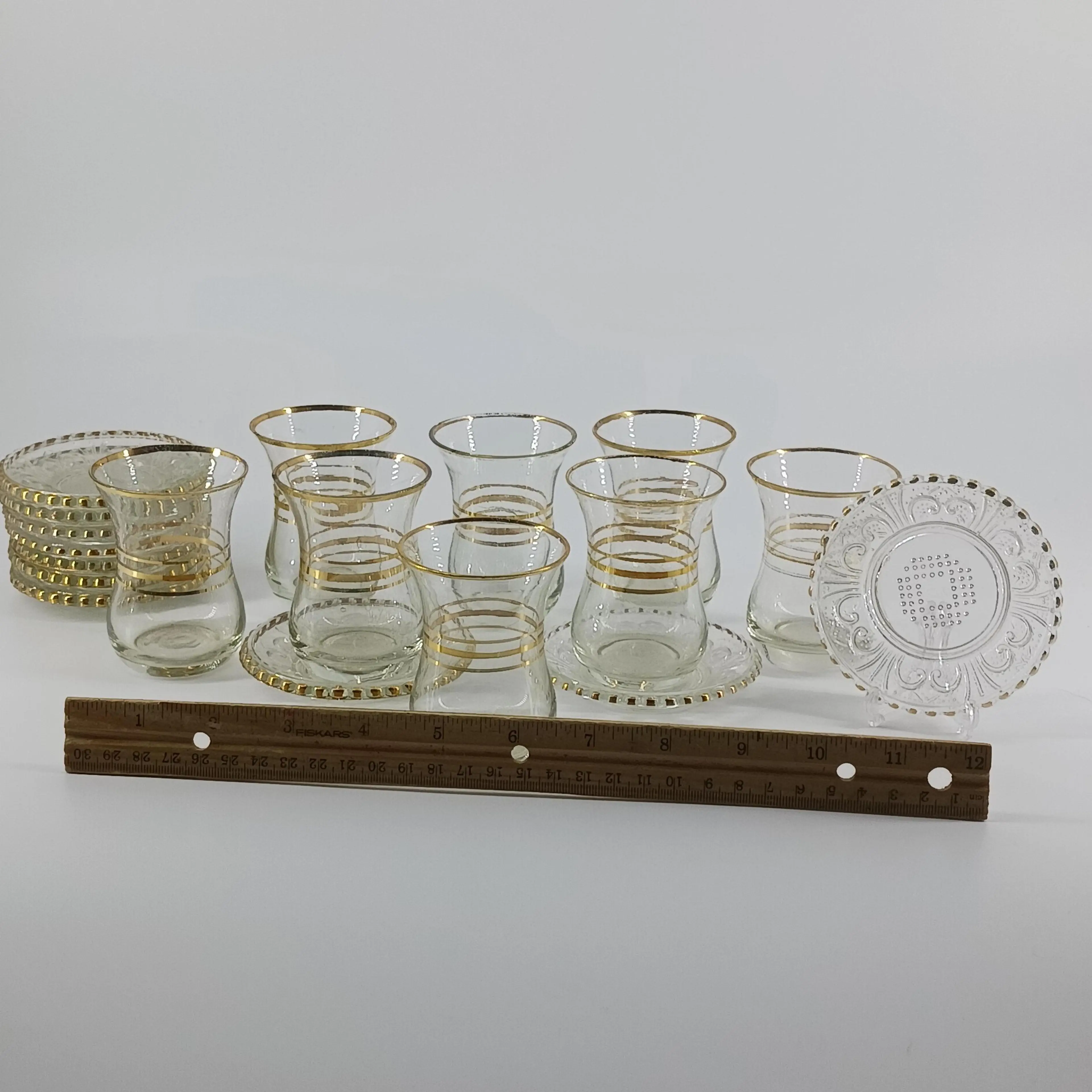 Niknax · Hand Blown Glass Turkish Coffee/Teacup and Saucer Set with Gold  Striping