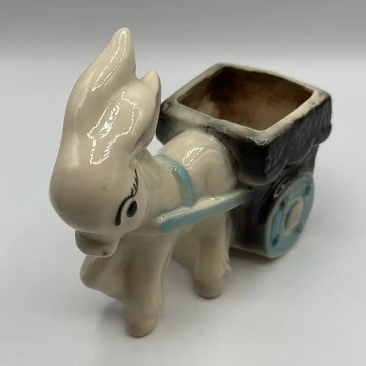 Happy White Donkey With Cart Used Planter