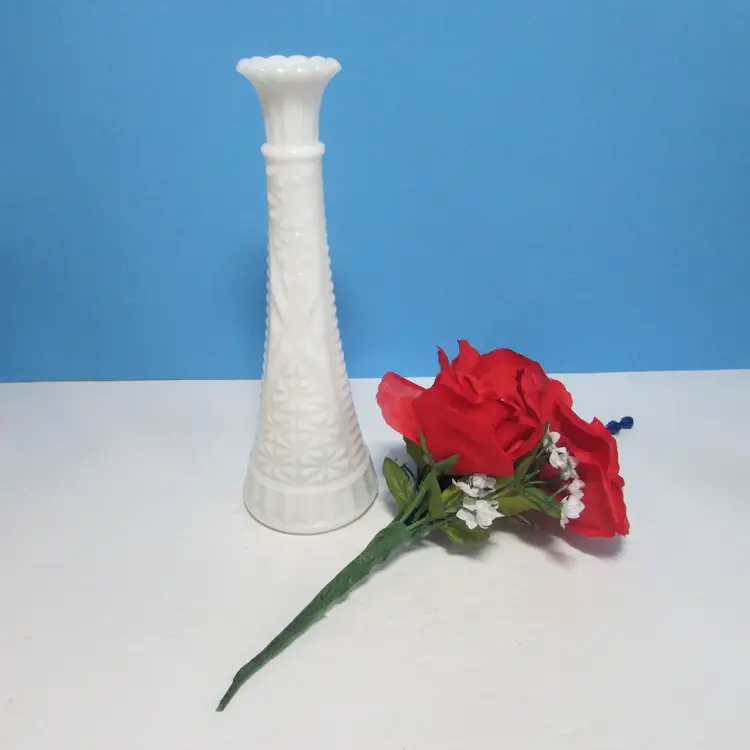 vintage Anchor Hocking milk glass bud vase Stars and Bars 9" with patriotic florals