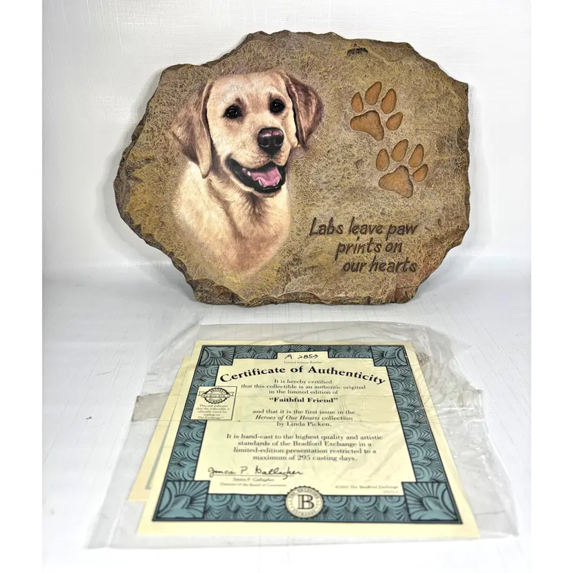 Yellow Labrador Retriever Lab Dog Bradford Exchange Limited Memorial Stone COA Vintage