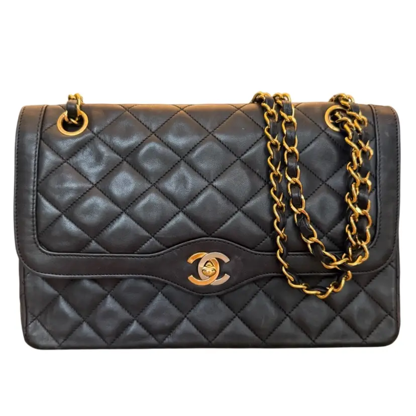 Chanel Black Lambskin Two-Tone Paris Medium Flap Bag