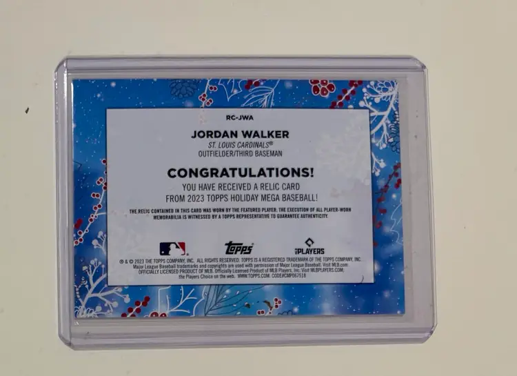 Jordan Walker RC Topps Holiday Relic St. Louis Cardinals