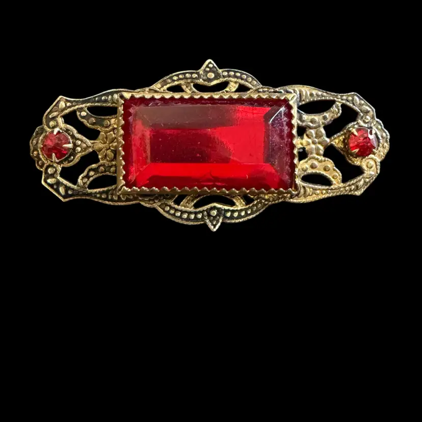 Antique Czech Glass Bar Brooch 2”x1”