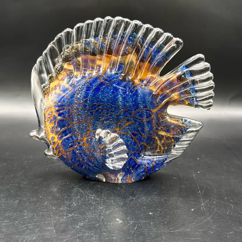 Art Glass Blue And Gold Fish