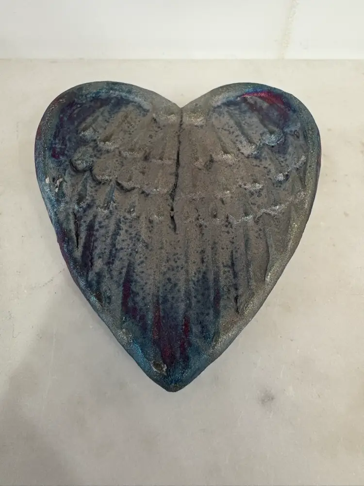 Angel Wings Blessed Heart Raku Hand made Jeremy Diller Signed
