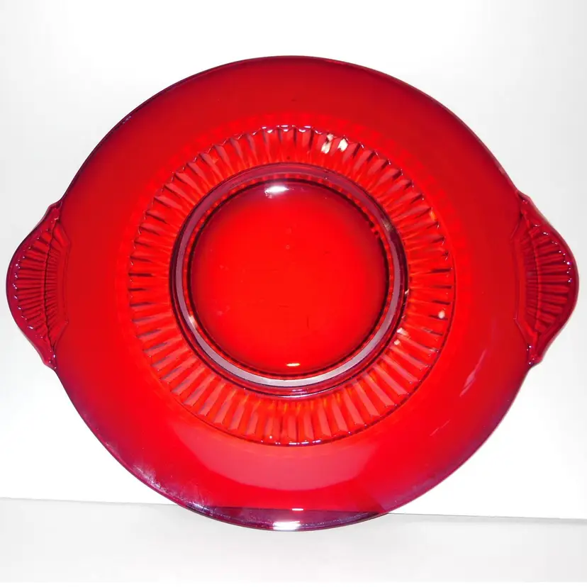 Vintage & RARE, Paden City 215 Line, 'Glades Ruby' 13" Handled Platter, circa 1939