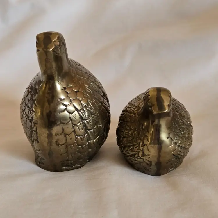 Brass Quail Birds Figurines Pheasant Partridge set of 2 Different Sizes Hallow