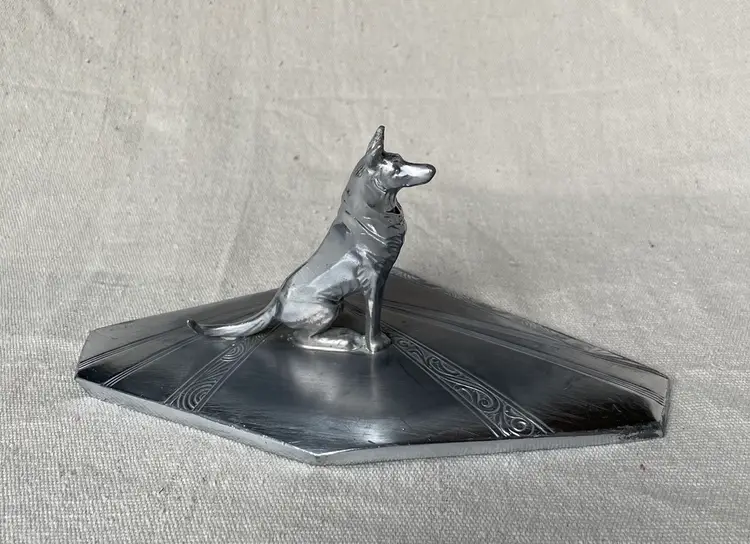 Weidlich Bros Art Deco 688 Silver Plated Metal German Shepherd Dog Lid Shelf Decor