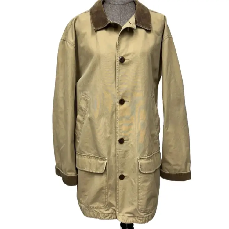 LL Bean Men XL TALL Canvas Barn Chore Coat Flannel Lined Field Jacket Khaki Tan