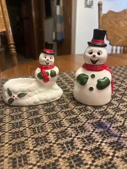 VTG 1990 Frosty the Snowman Tealight Candle Holder & Bell Ceramic Taiwan