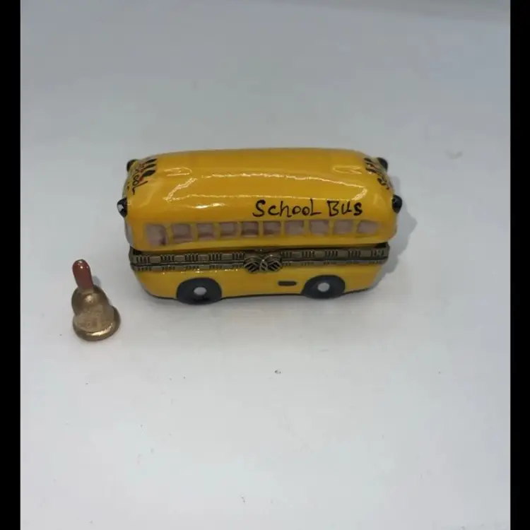 Porcelain Hinged Trinket Box School Bus Fun Teacher Gift! With Bell Trinket