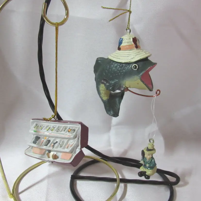 2 pc Fishing Themed Resin Christmas Ornaments