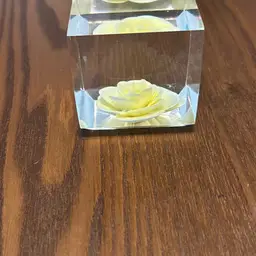 Lucite Square Yellow Flower Paperweight