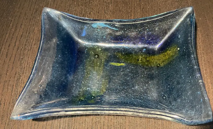Rectangular Blue Charcoal Glass Trinket Dish