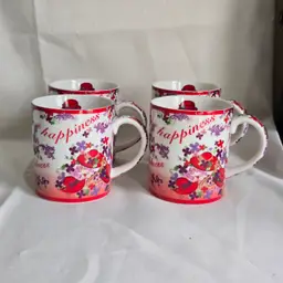 Set Of 4 Hard to find Cardew Design 2004 Red Hat Society Pink Chintz Coffee Mugs Cups 10 oz