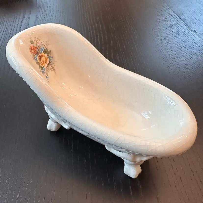 Vintage Ceramic Clawfoot Bathtub Soap Dish Planter