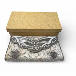 Vintage Beaded Butterfly Clutch Purse from Japan 8” x 4” x 1”