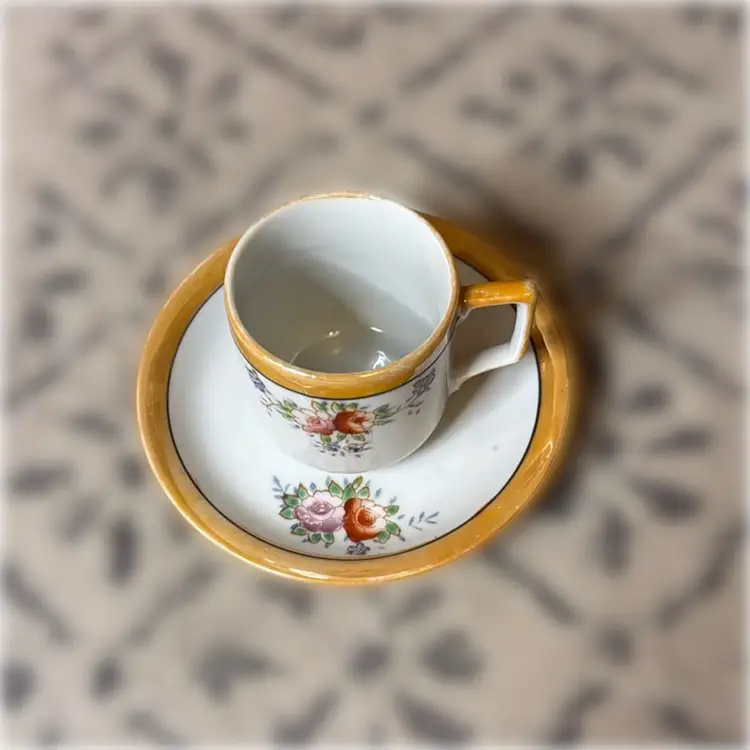 1940s Occupied Japan Hand-Painted Lusterware Teacup & Saucer