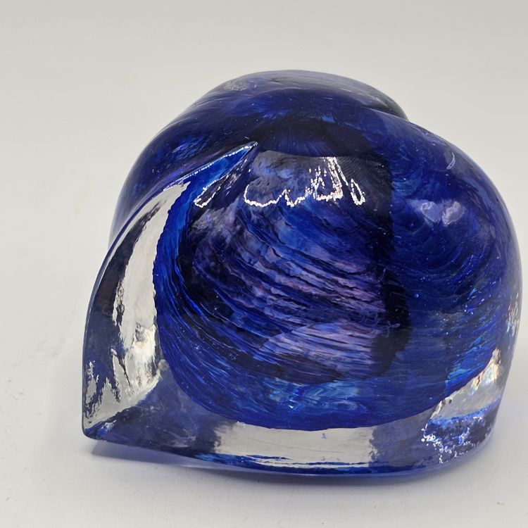 Studio Art Glass Paperweight Blue Cobalt heart shaped Signed