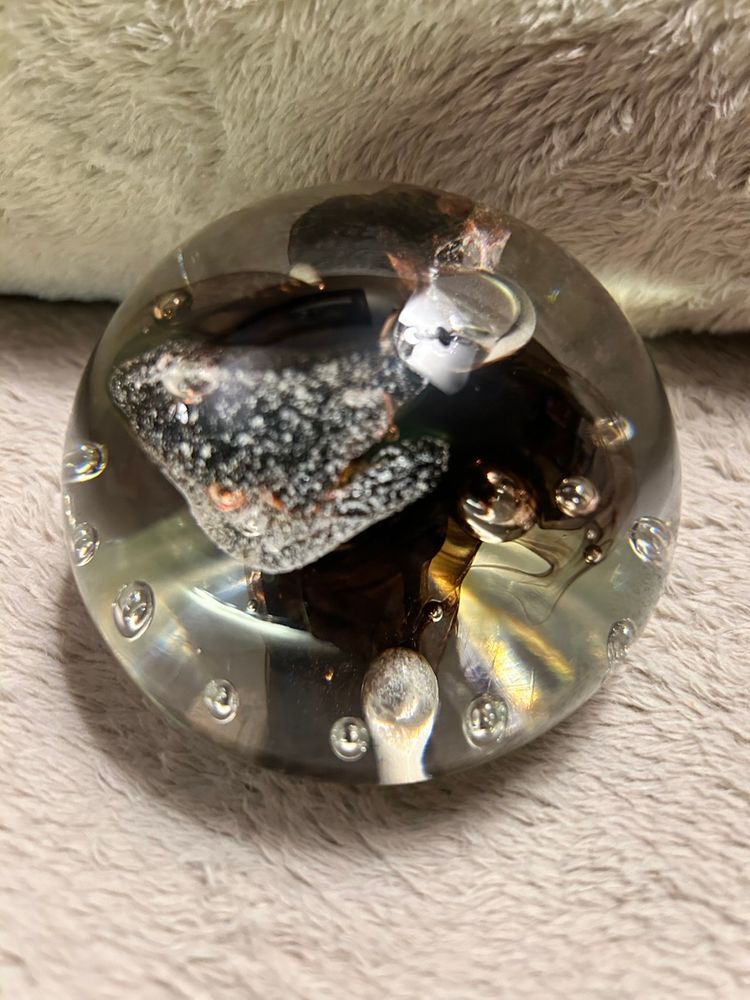 Art Glass Deep Plum/ Brown Round Paperweight