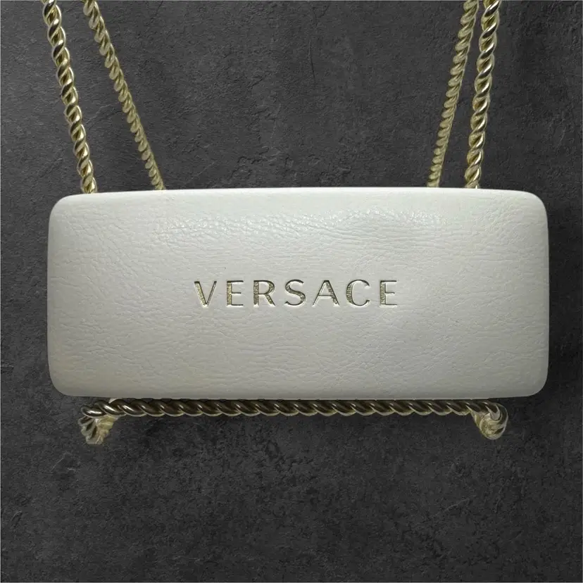 Leather Versace Clamshell Sunglasses Case with Goldtone Lettering (case only)
