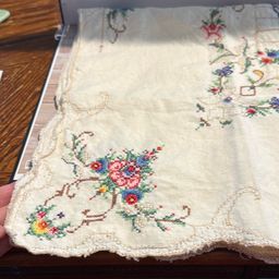 Tablecloth 29 By 26 For Small Table VTG Embroidered Cross Stitched Beautiful Piece