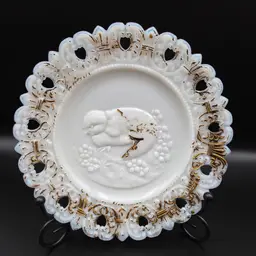 Antique Milk Glass Plate -Hatching Baby Chick.