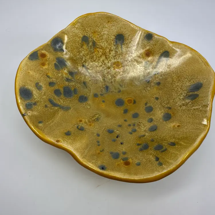 GORGEOUS Signed Yellow Glazed Pottery Trinket Dish