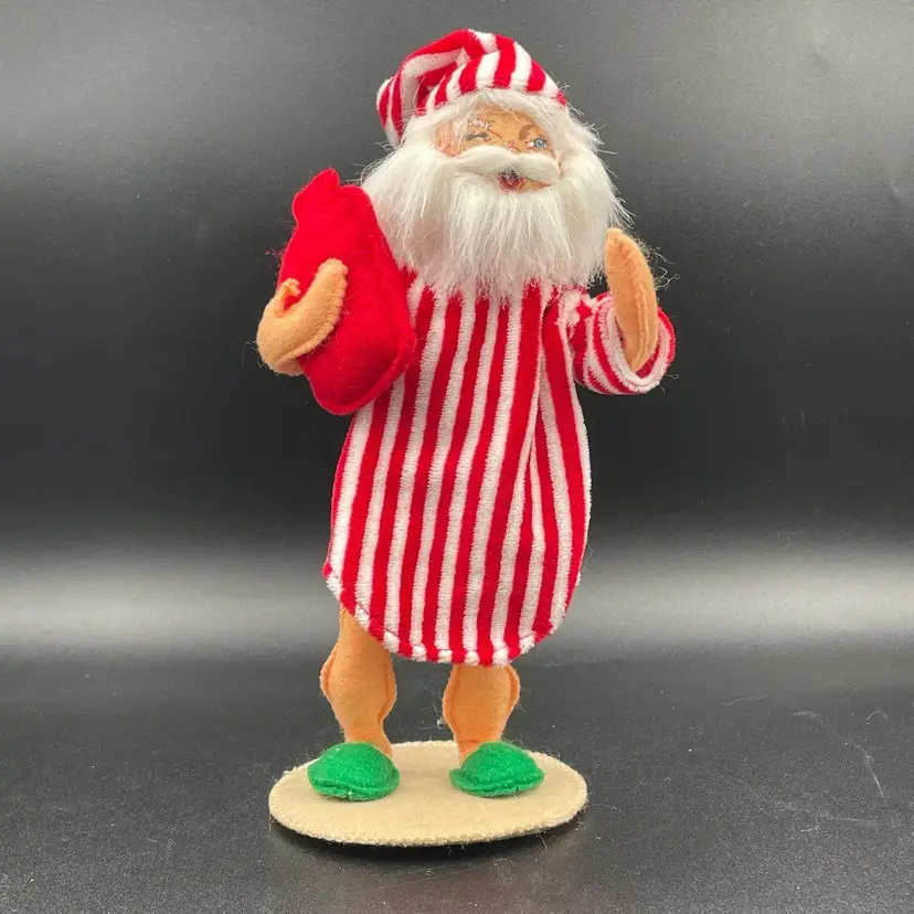 2014 Annalee Dolls Santa Claus in Striped Terrycloth Pajamas Nightgown w/ Hot Water Bottle