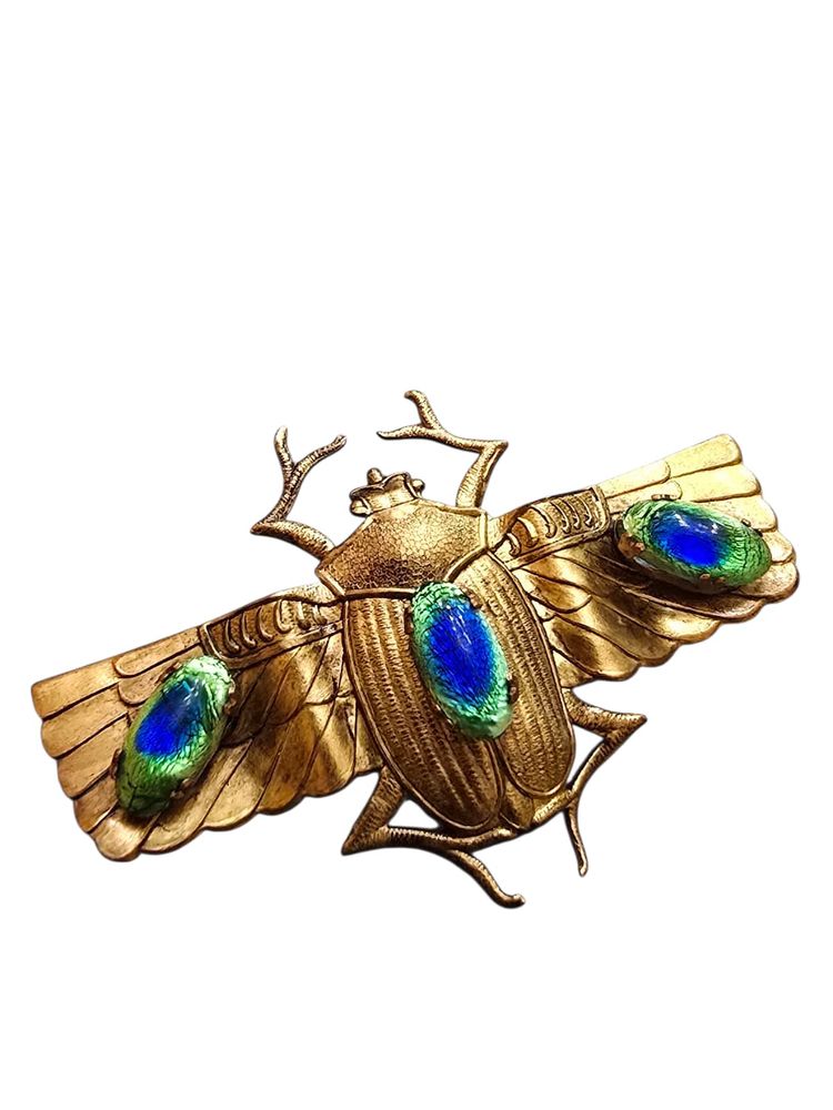Antique Egyptian Revival Art Deco Brass Scarab Bug Brooch (A9260)