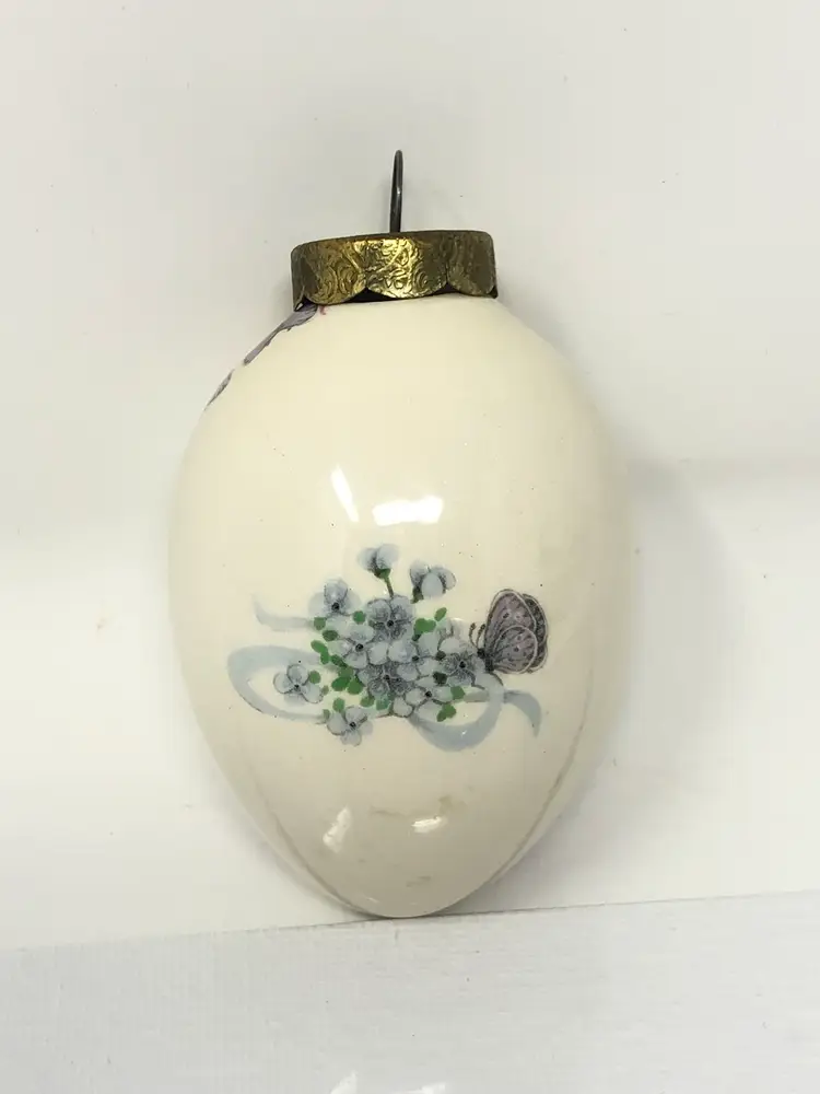 The Egg Lady Porcelain Egg Ornament with Mouse and Butterflies