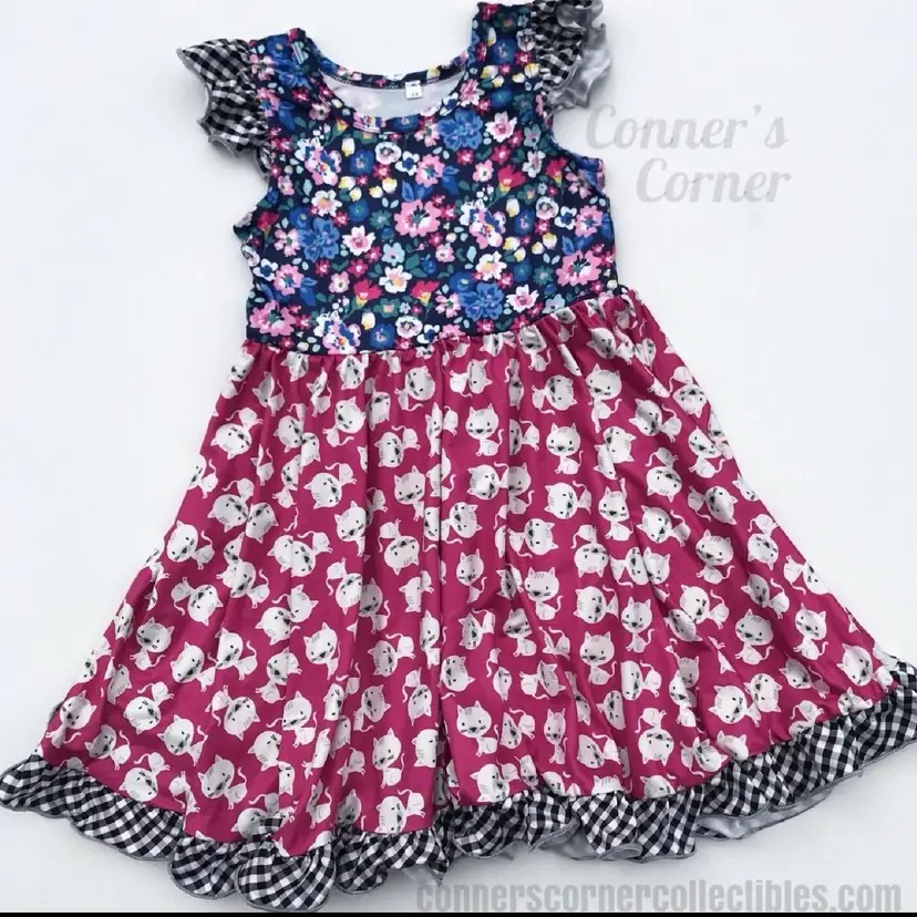 Twirl Dress Floral Kittens Cats Ruffles Pockets Sleeveless New Size 2T