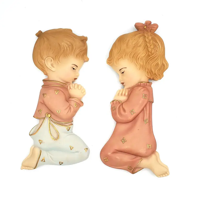 Vintage MCM Children Praying Plaques, Resin