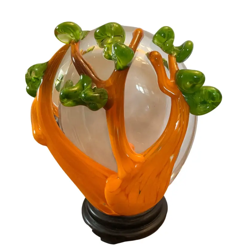 Fused Glass Tree Of Life/Bonsai Tree On Clear Glass Paperweight 5” X 5.5”READ