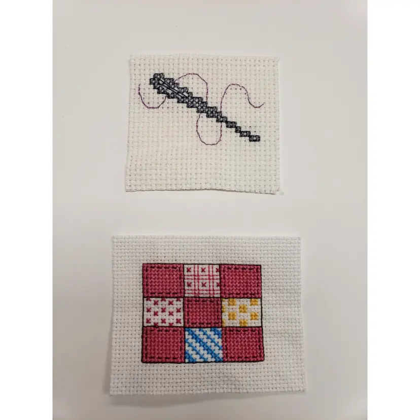 New Handmade Cross-stitched Lot Of Two Quilting Related Pieces