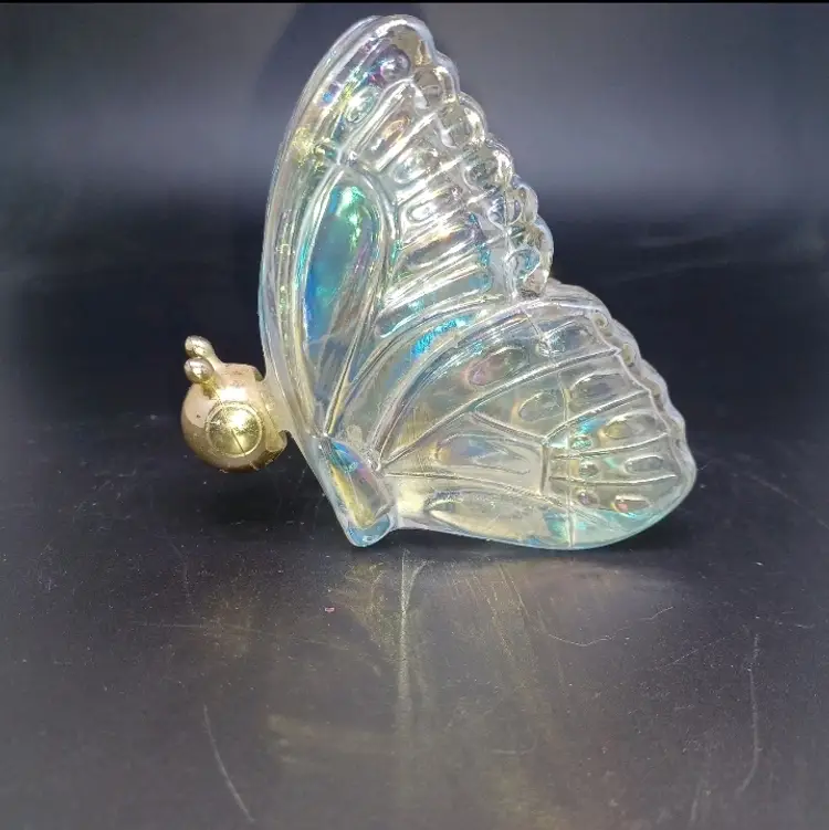 Vintage Avon Iridescent clear glass butterfly bottle with gold head - empty