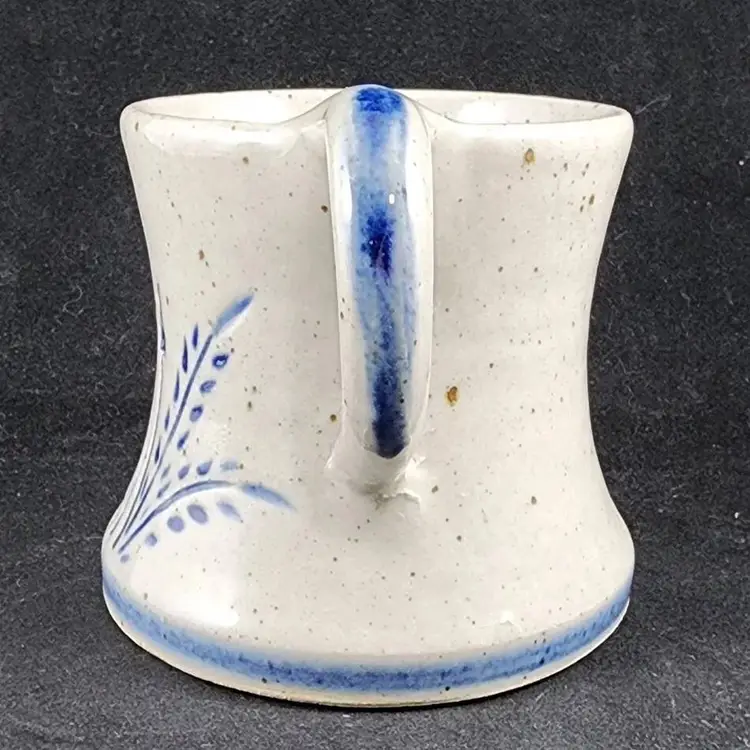 Studio Art Pottery Stoneware Speckled Mug - Blue Cattails Reeds Wheat - Signed