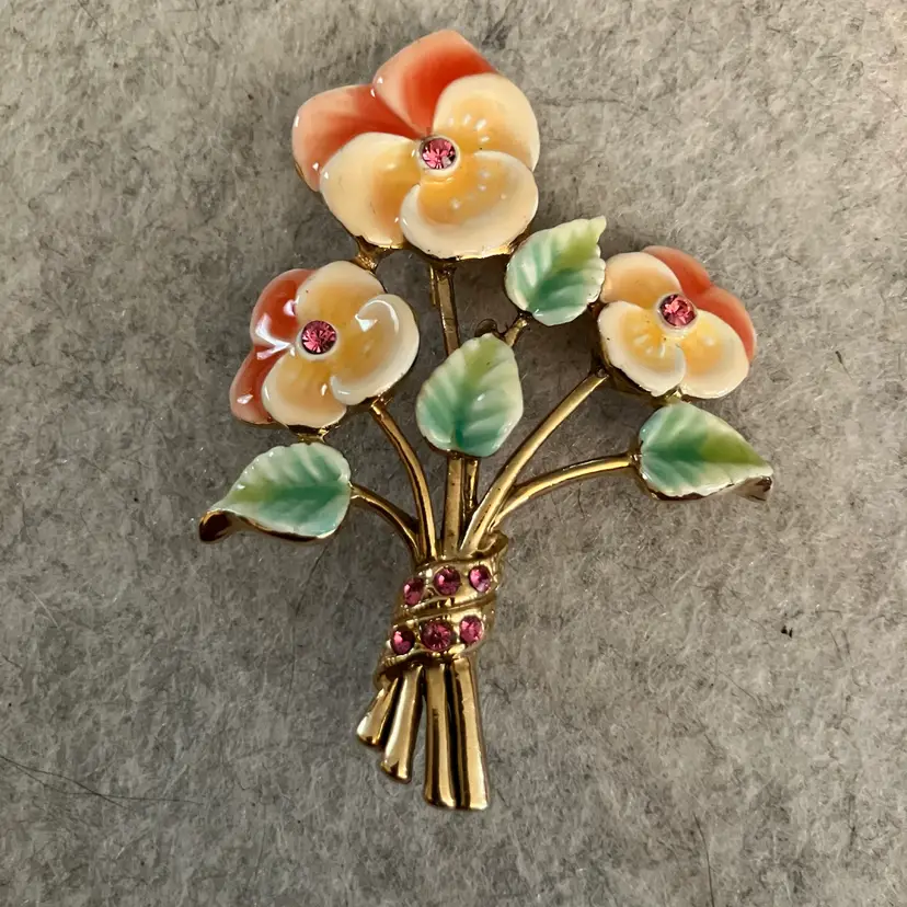 Monet Signed Vintage Enamel Floral Bouquet Brooch