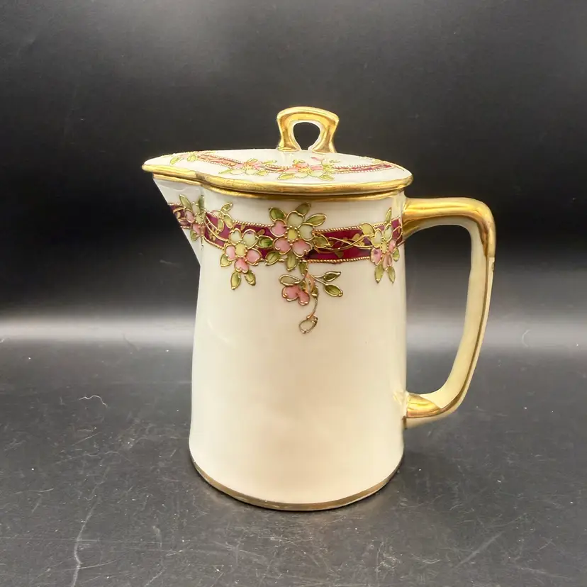 Vintage Nippon Floral And Gold Hand-Painted Porcelain Pitcher