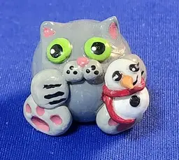 Christmas Shirley's Cats - Grey Cat with Snowman