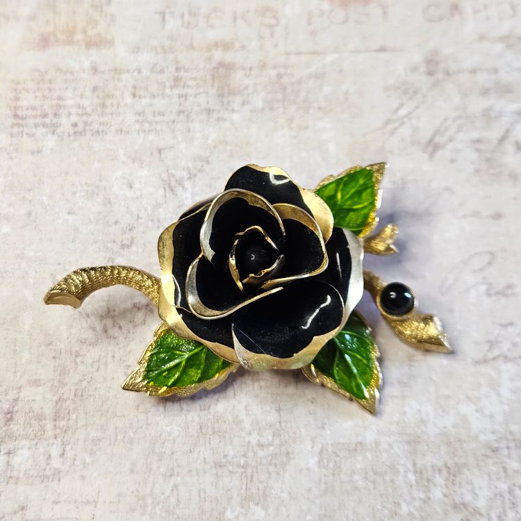 JUDY LEE  Black Rose Brooch