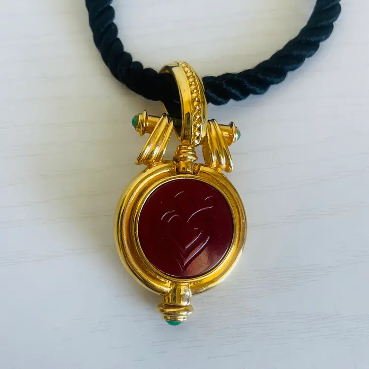 Tova Reversible Powder Compact Pendant Necklace RARE On Cord 80's 90's