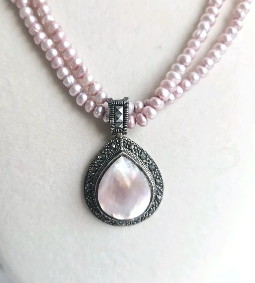Pink Onyx Drop Pendant Natural Pearl 18” Necklace 925 Sterling Silver