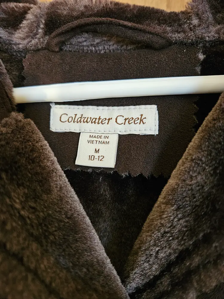 Coldwater Creek Coat Medium Sz 10-12 Brown Faux Shearling Suede Fur Winter Coat