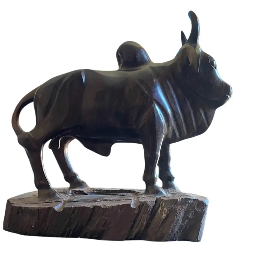 Hand Carved Wooden Brahma Bull-Heavy