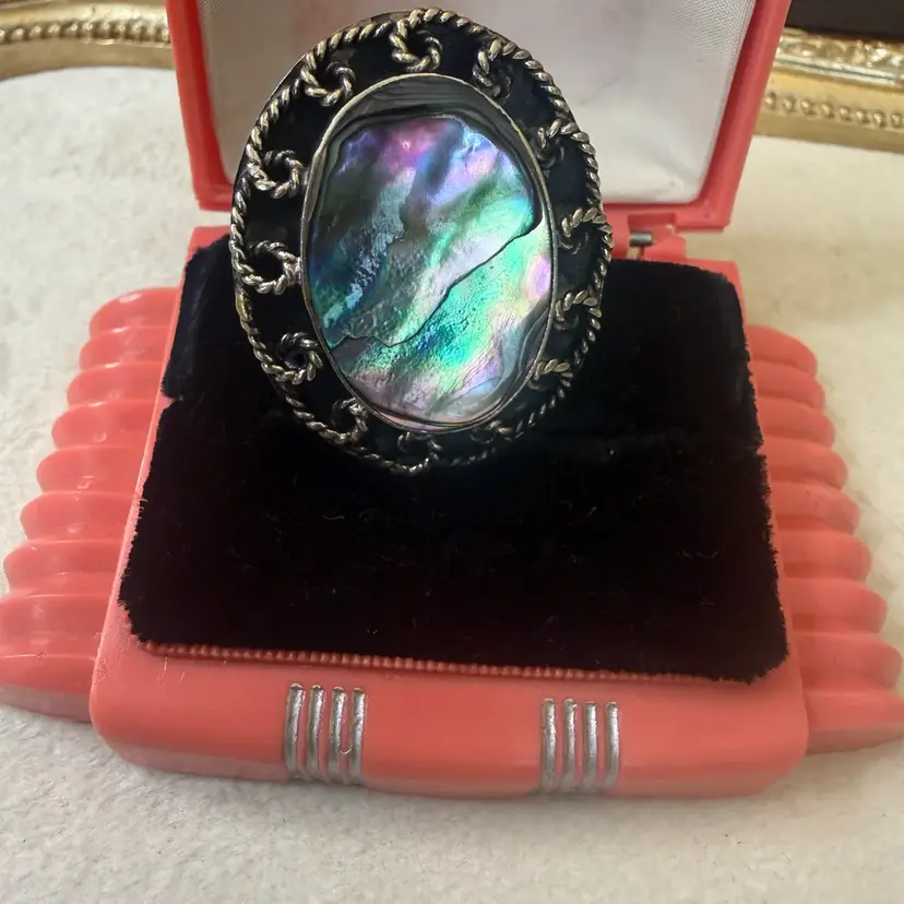 Adjustable Alpaca Silver Abalone Ring (NOT STERLING) See Description Sold As Is