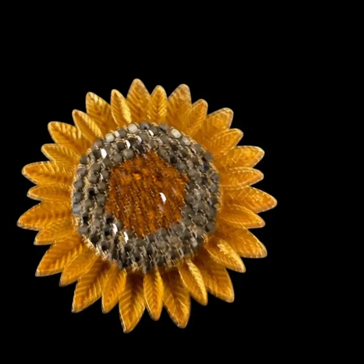 Betsy Johnson Rhinestone Yellow Sunflower Gold-tone Brooch