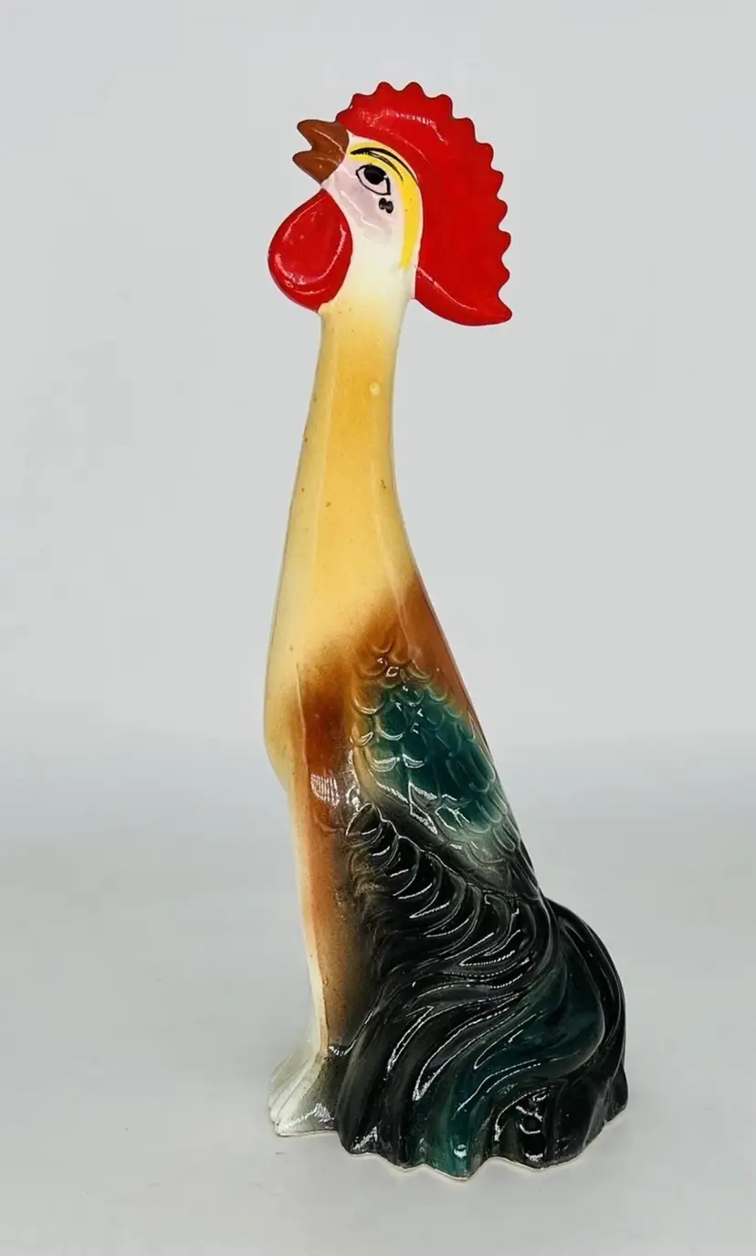 Vintage Ceramic Long Neck Rooster Figurine Kitschy 