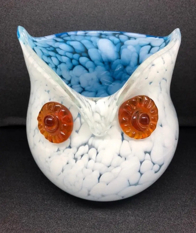 Hand-Blown Art Glass Owl Vase